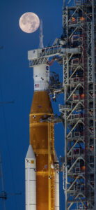 A full Moon is in view from Launch Complex 39B at NASA’s Kennedy Space Center in Florida on June 14, 2022.