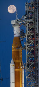 A full Moon is in view from Launch Complex 39B at NASA’s Kennedy Space Center in Florida on June 14, 2022.